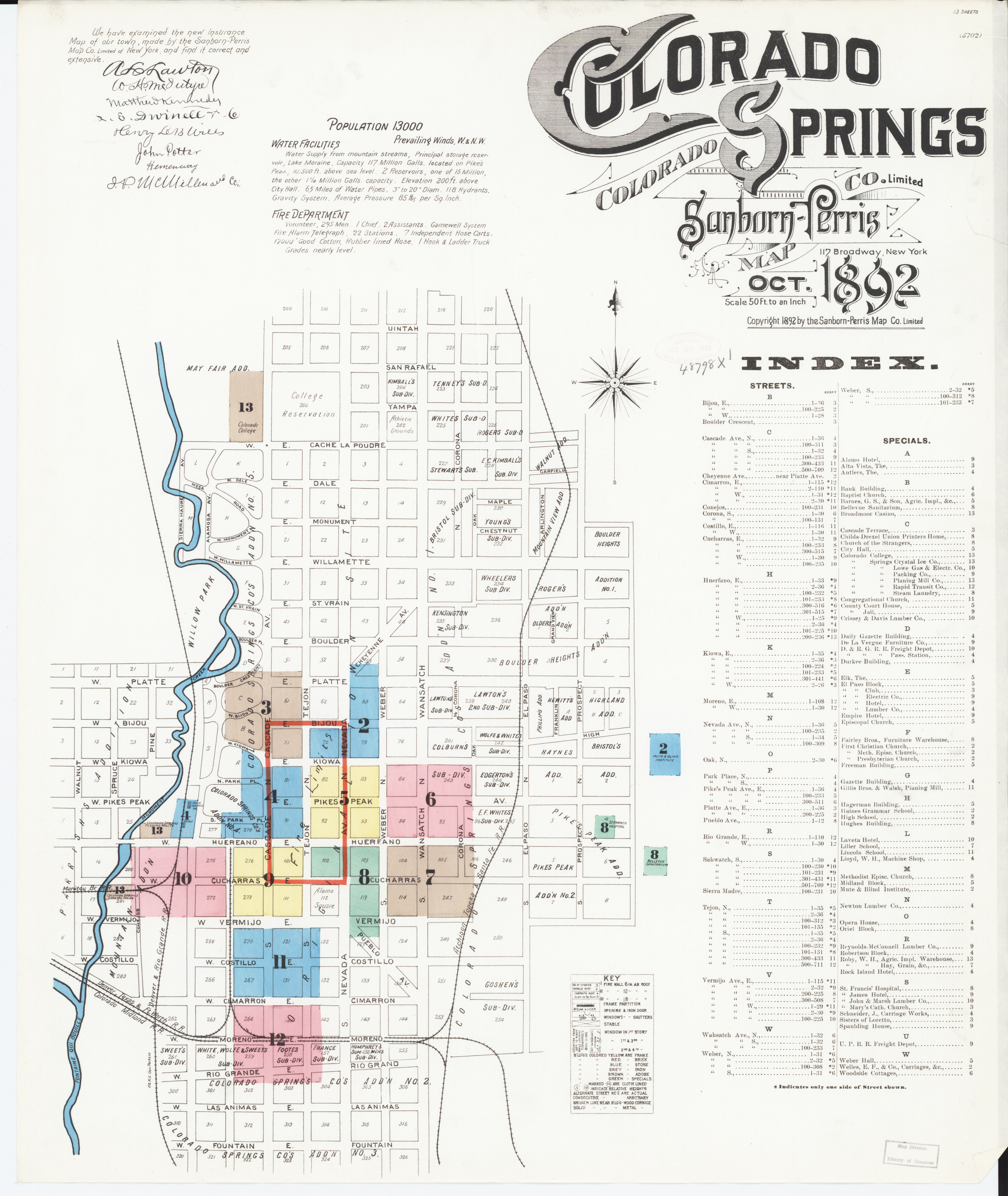 1892 Sanborn coverage index; not a detailed property map.