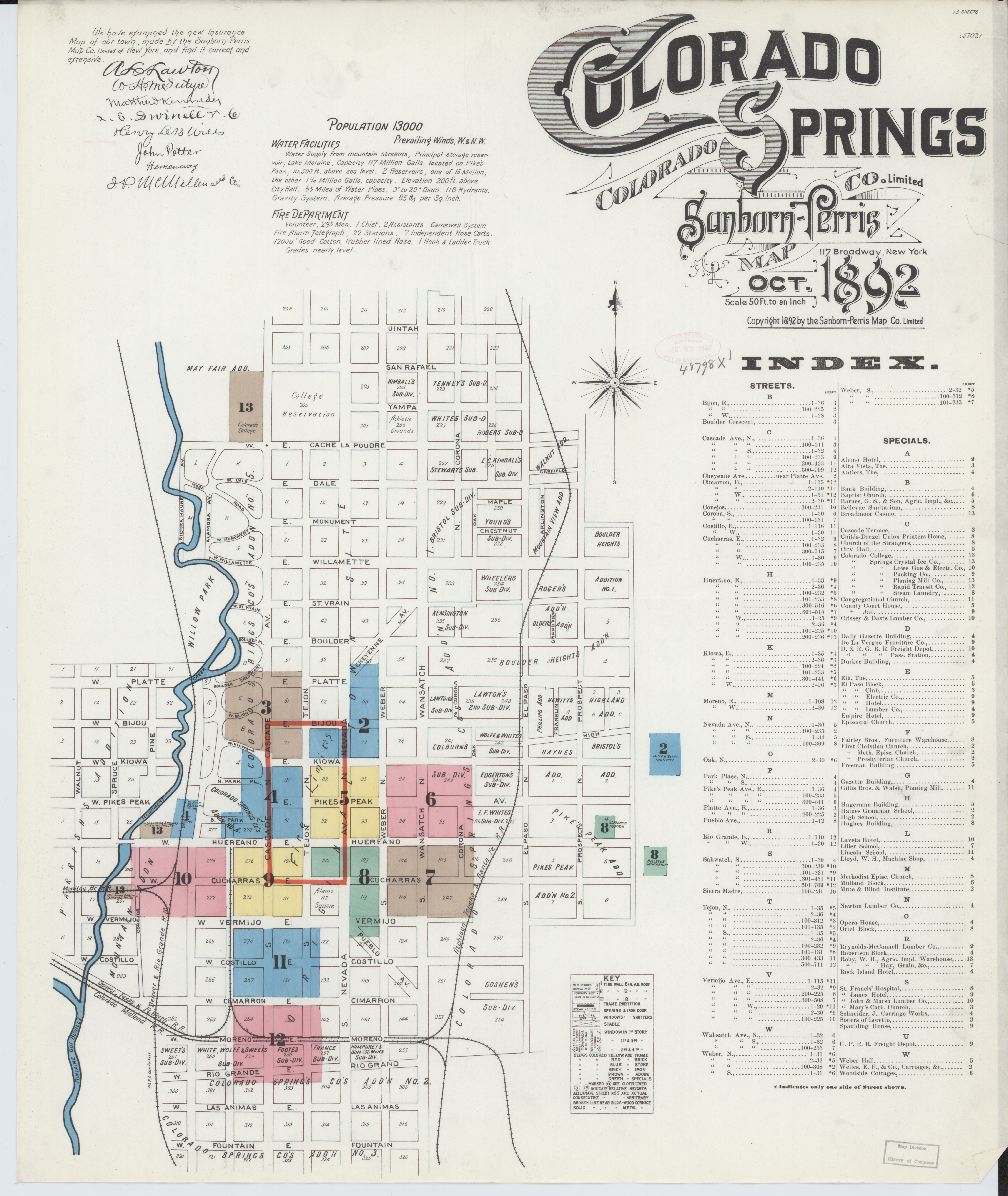1892 Sanborn coverage index; not a detailed property map.