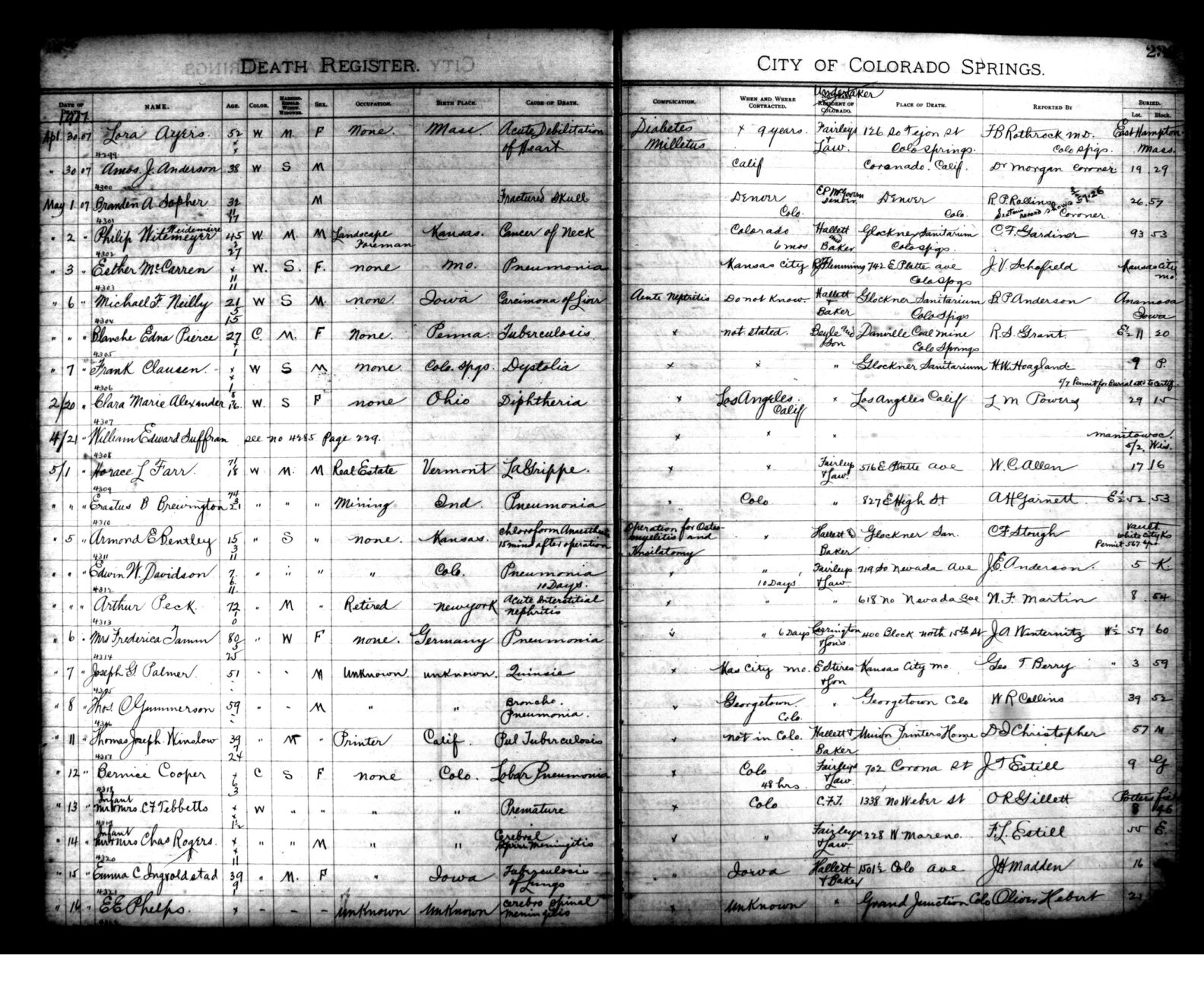 1907 death register, entry 4313. The date must be read with the preceding rows.