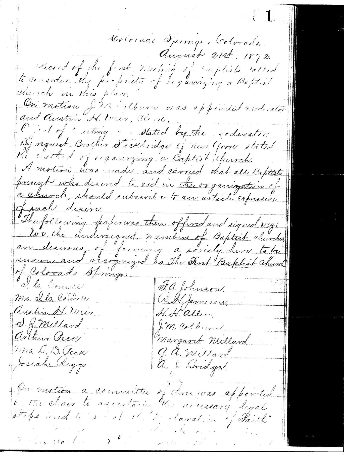 Supplied reproduction of early church meeting material; compare alternate scans in its document.