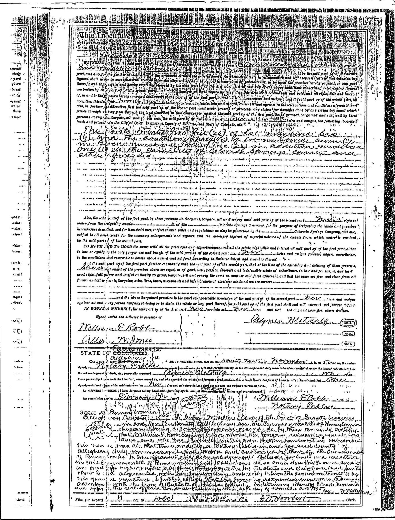 Supplied 1895 Metcalf-to-Lucinda deed reproduction with reviewed transcription.